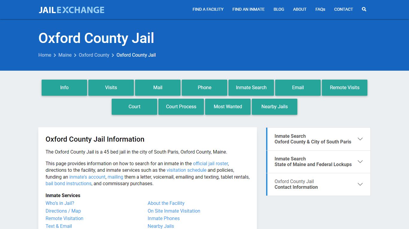 Oxford County Jail, ME Inmate Search, Information